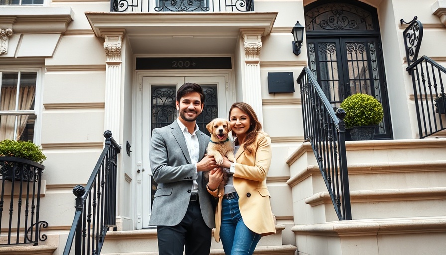 Couple and dog outside New York apartment