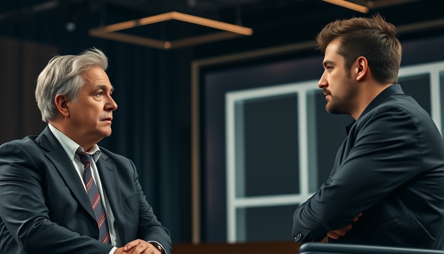 Two men discuss politics on a talk show with emphasis on Israeli occupation.