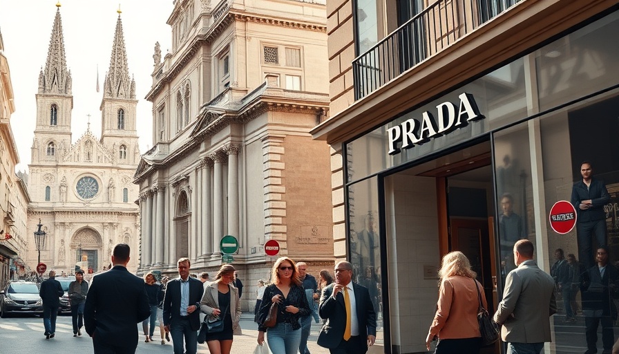 Fashionable street near Prada store, highlighting urban luxury.