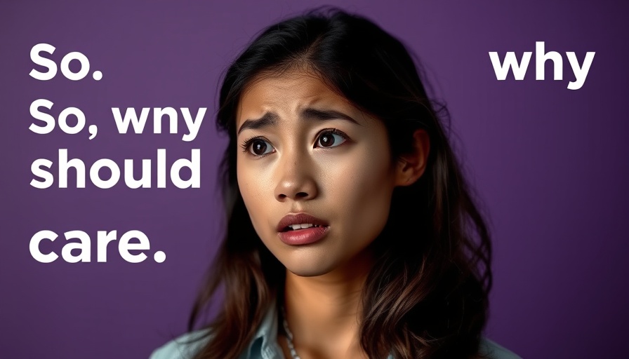 Concerned woman discussing environmental issues with a purple background.