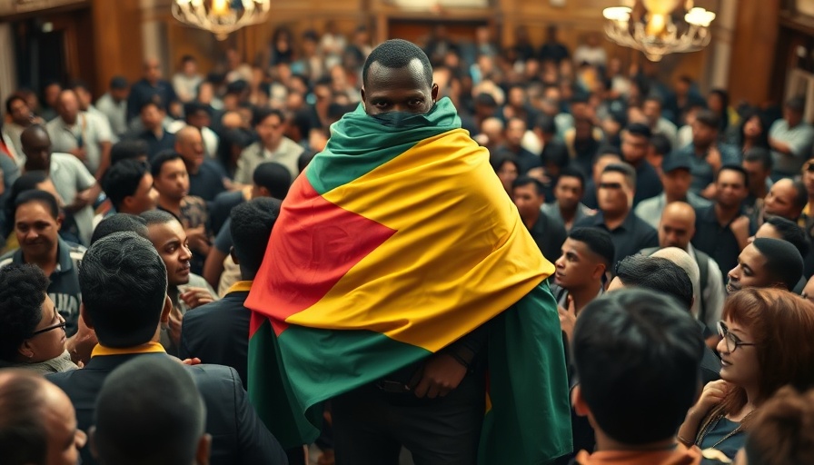 Gabon elects new president, leader in crowd with Gabonese flag.