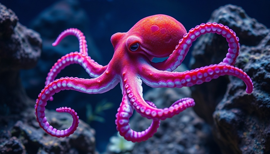 Vibrant octopus in aquarium, highlighting octopus trade in Mauritania.