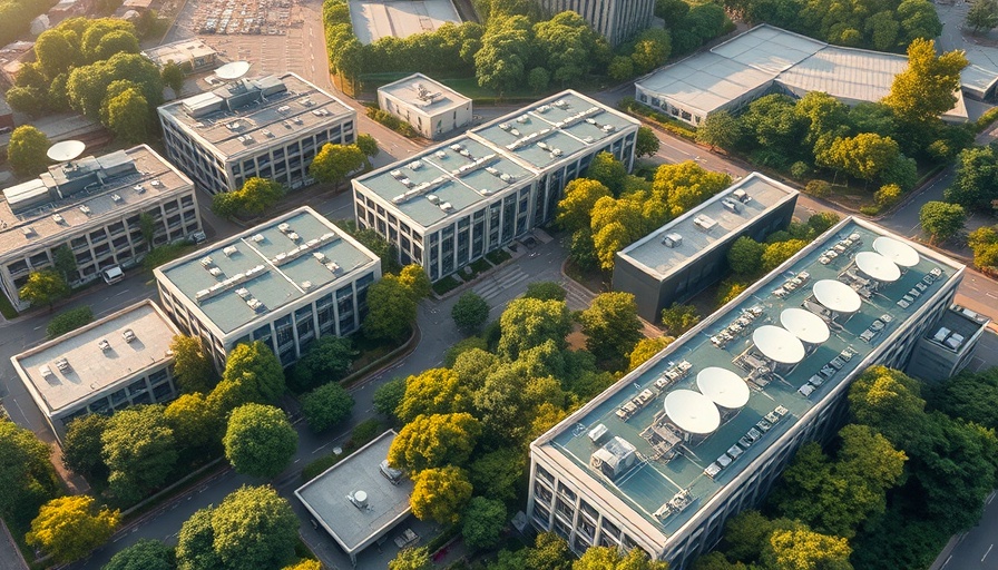 Aerial view of a modern Nigerian data center amidst lush greenery.