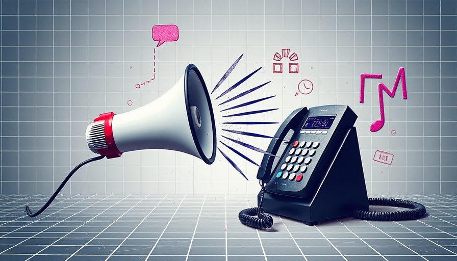 Surreal collage of megaphone and phone, abstract telecom communication.