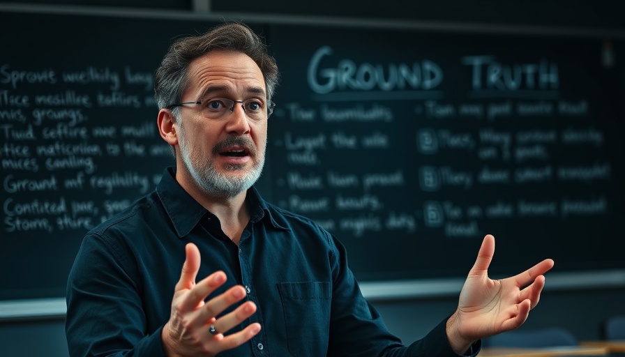 Man explaining ground truth data concept, text on dark background.