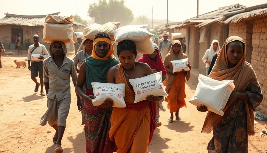 Community receiving aid packages in Mali, highlighting relief efforts.