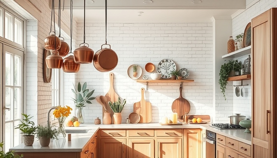 Stylish kitchen with best pots and pans organizers, featuring copper pots and elegant decor.