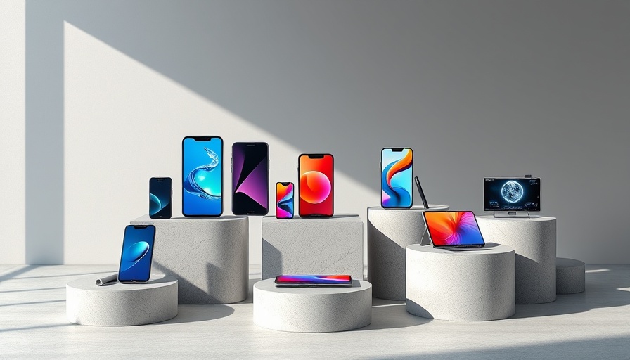 Collection of modern HMD mobile devices on pedestals.