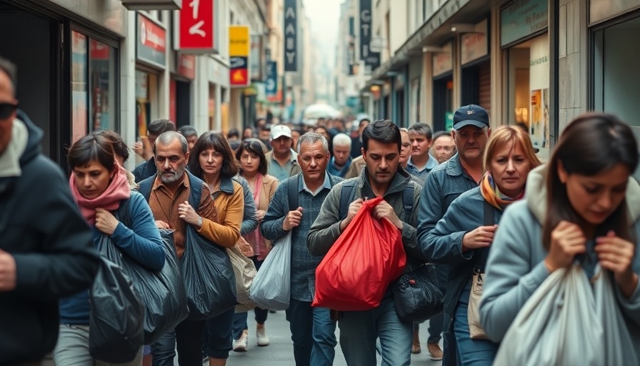 Venezuelan migrants on urban street, carrying bags during the day.