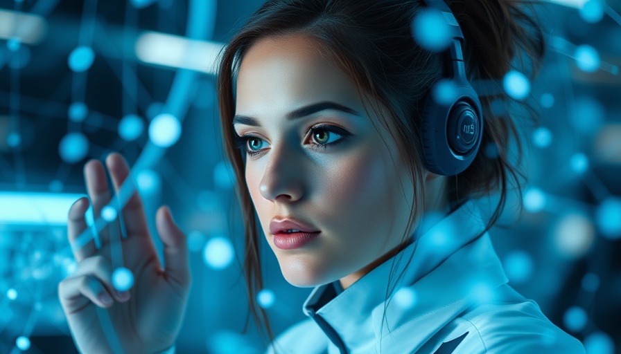 Focused woman testing digital neural network holograms, rigorous AI testing concept.