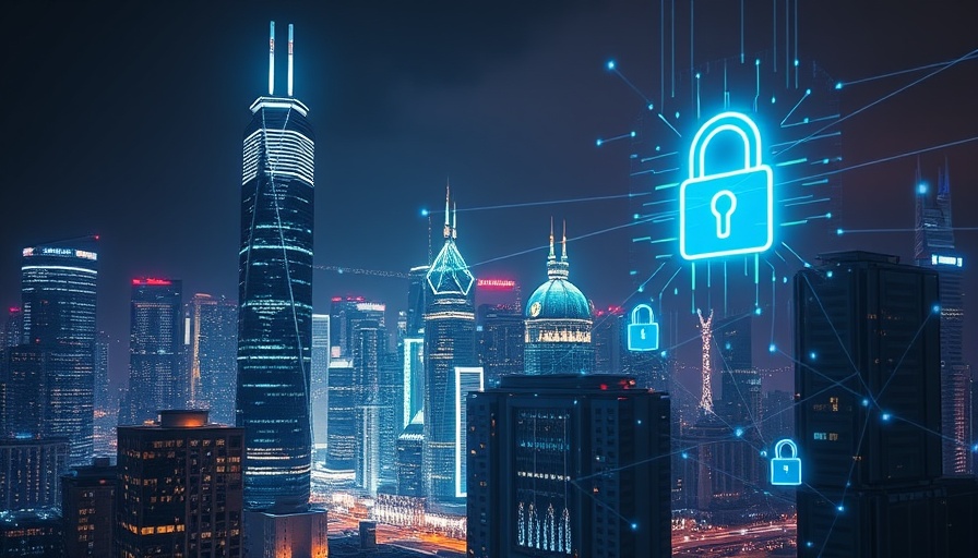 Futuristic cityscape representing cybercrime in South Africa.