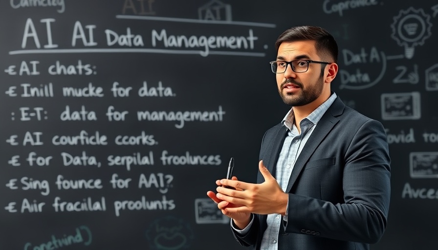 Presenter discussing AI data management concepts.