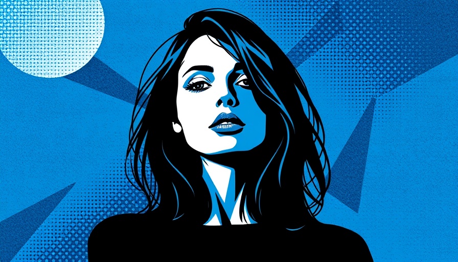 Abstract illustration of woman in blue and black, related to tech achievements.