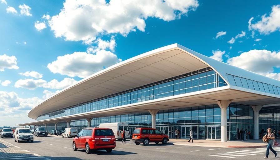 TMSP Terminal Flythrough, modern airport design, exterior view.