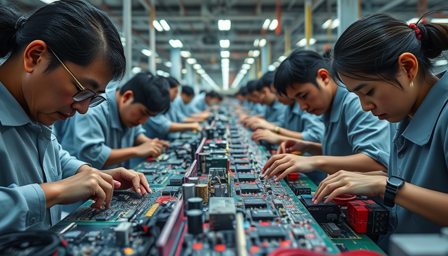 Vietnamese workers assembling electronics amid Vietnam-U.S. tariffs discussion.