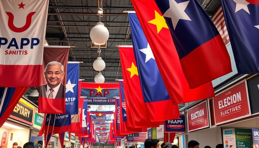 Singapore elections governance party challenges: PAP banners and flags.
