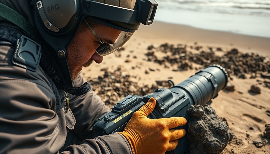 Investigator searching North Sea munitions with equipment.