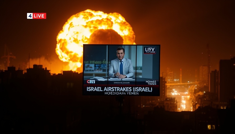 Israel airstrikes Hodeidah Yemen breaking news broadcast with explosion