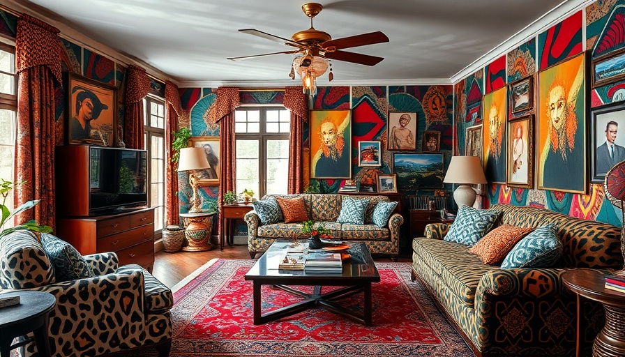 Eclectic living room with bold animal prints - animal prints in real estate design.