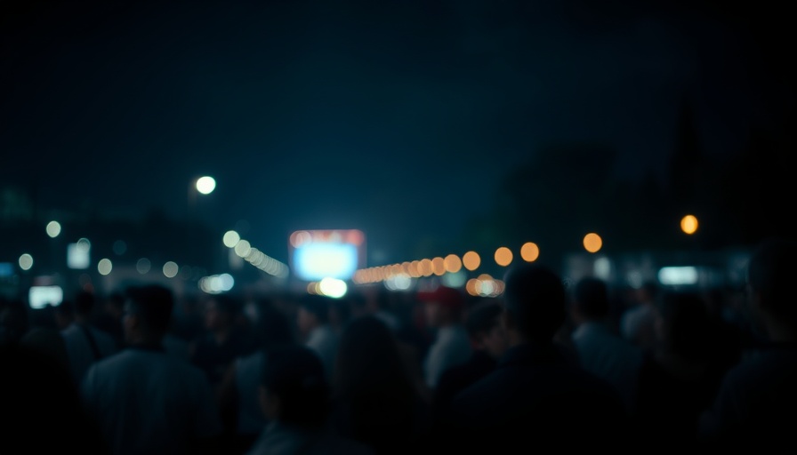 Crowd observing event at night with dim lighting, military strikes in Kashmir context.