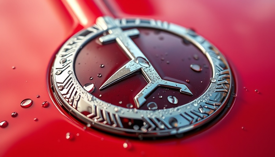 Luxury car emblem with water droplets; impact of tariffs on businesses.