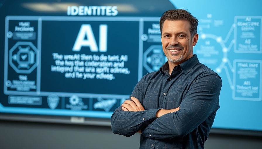 Confident man with AI identity concepts on board, Agentic Systems Governance.