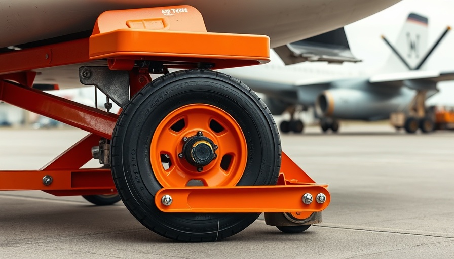 Bright orange recovery dolly for disabled aircraft.