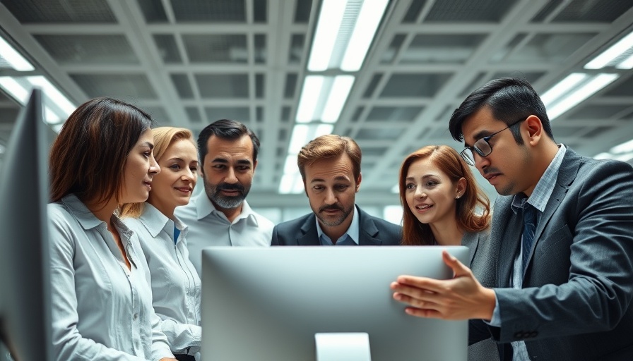 Group discussing at computer screen in office, Putin's web of influence.