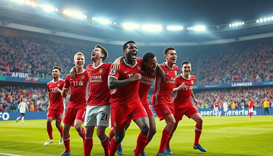 Joyful soccer players celebrate victory at FIFA Club World Cup African Trade.