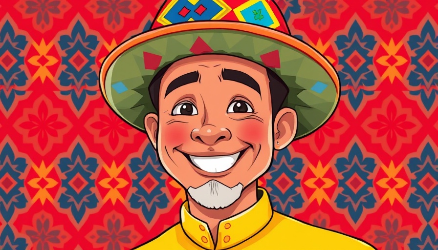 Illustration of a smiling man in a yellow outfit, Tunde Akin-Moses Sycamore story.