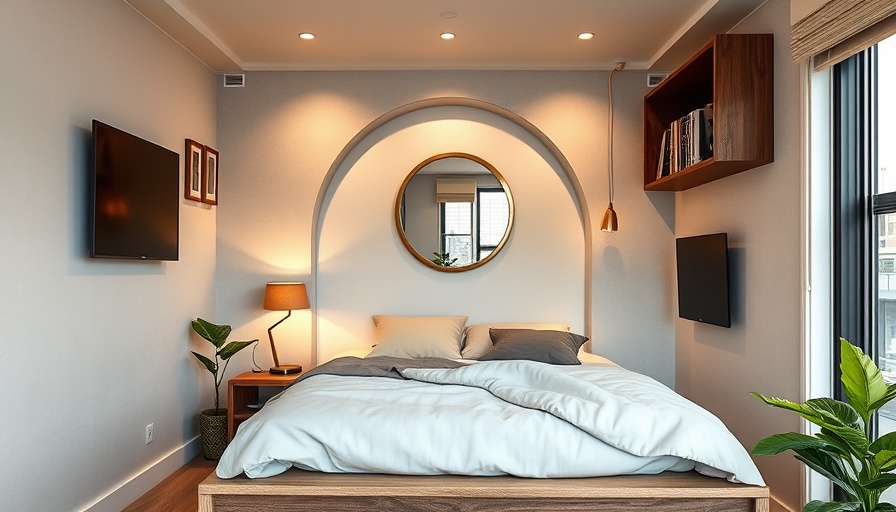 Compact smart city living space with elevated bed and minimal decor.
