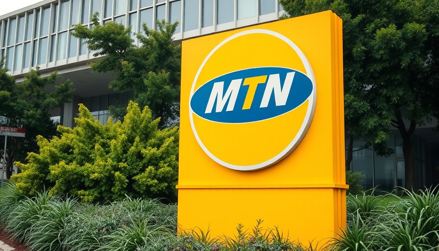 MTN logo sign with building backdrop for MTN Nigeria Q1 2025 revenue.