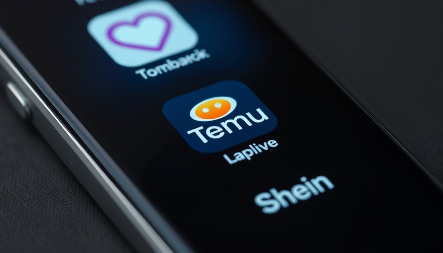 Mobile screen displaying Temu and Shein app icons related to tariffs on e-commerce from China.