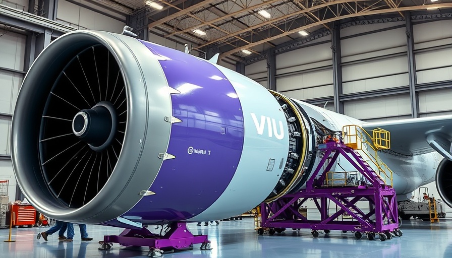 Aircraft engine service with Magnetic Enginestands in hangar.