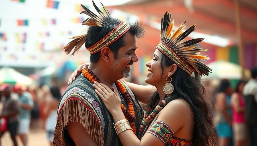 Queer Indigenous Canadians at cultural festival embracing.