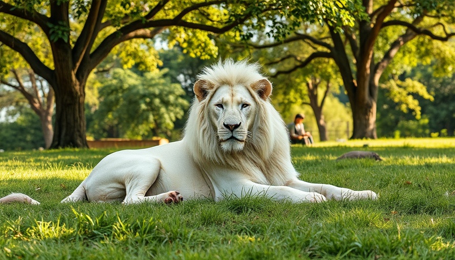 Majestic white lion in South African wildlife sanctuary