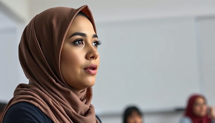 Focused woman discusses AI agents' new benchmarks in educational setting.