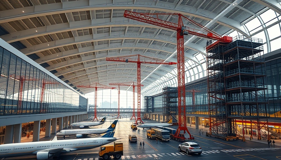 Tri-Cities Airport terminal expansion construction scene.