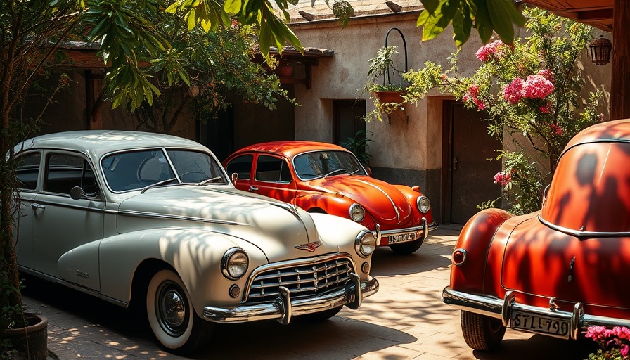 Vintage car restoration in Africa, classic cars in courtyard.