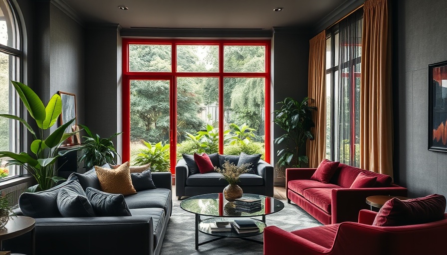 Moody maximalist townhouse design with plush velvet furniture and greenery.