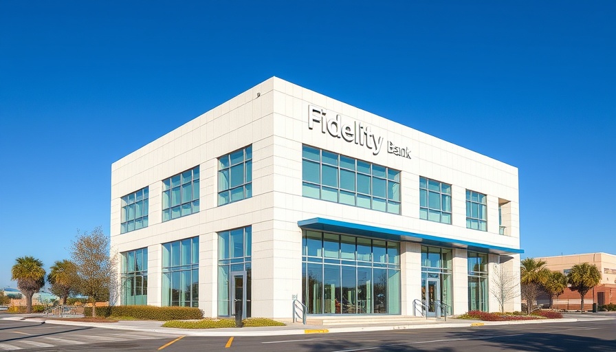 Modern Fidelity Bank building under blue sky, reflecting market changes.