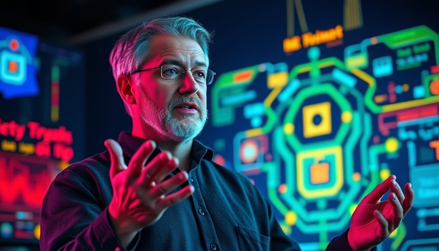 Middle-aged man explaining cybersecurity risk analysis concepts.