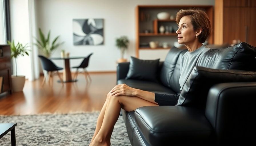Elegant living space with black leather sofa, real estate
