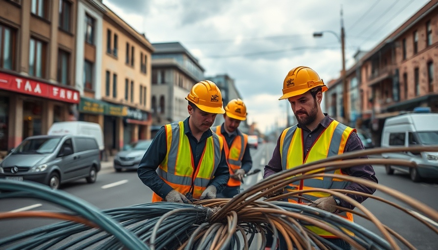 Workers laying broadband cables, Nigeria infrastructure development.