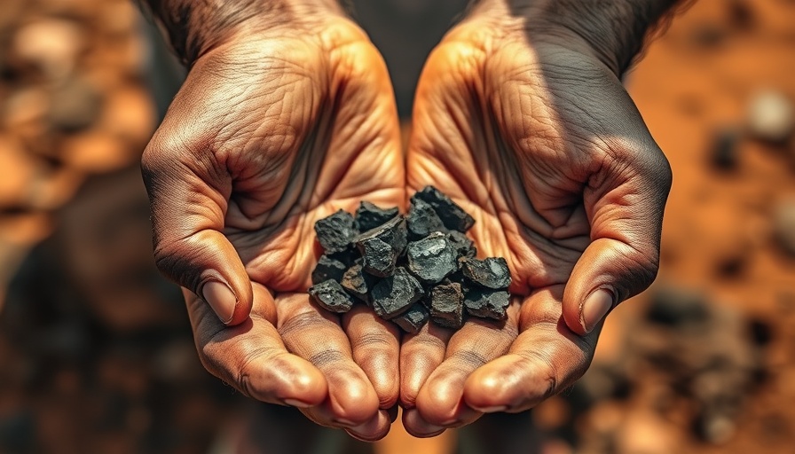 Hands holding cobalt ore, symbolizing mining child labor in Africa.