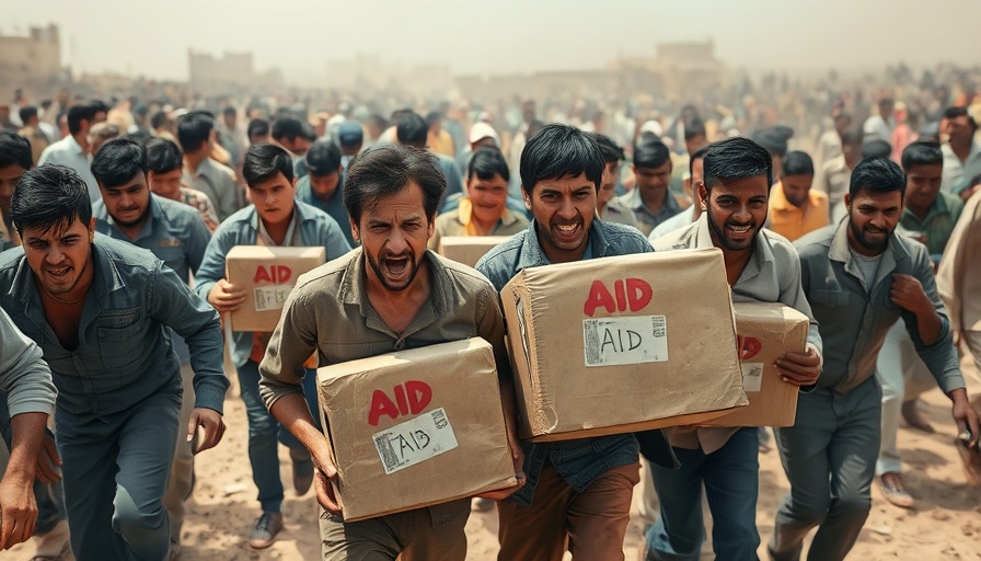 Gaza humanitarian aid crisis: people carrying aid amidst chaos.