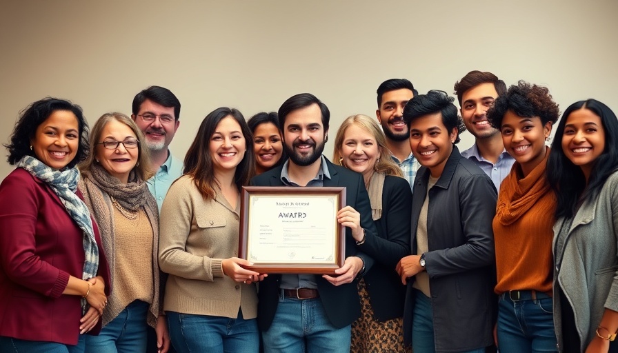 Diverse group celebrating Global Recognition Awards in sustainability.
