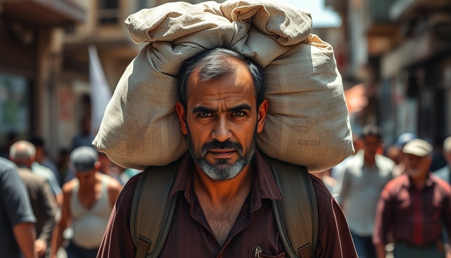 Hunger Crisis in Gaza: Man carries food sack as food centers hit.