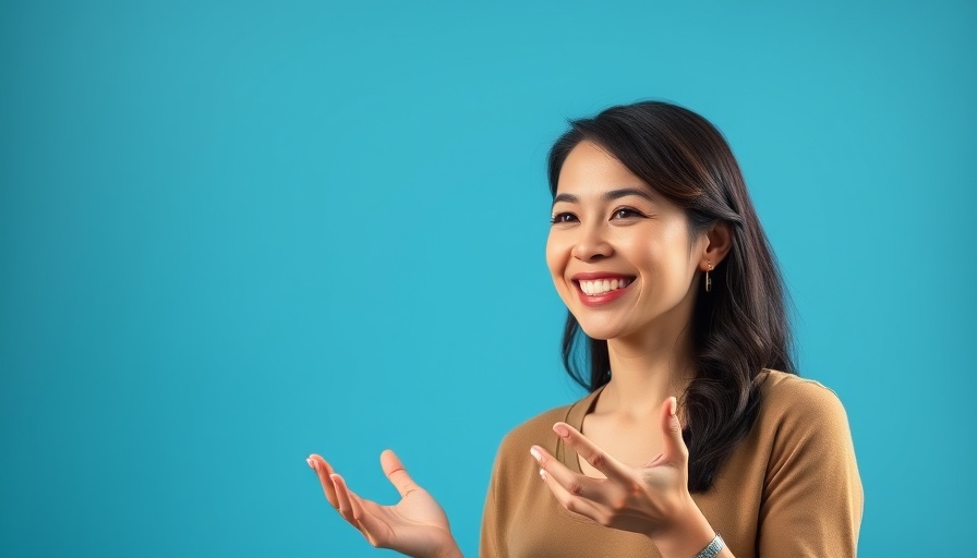 Confident woman smiling against a blue background