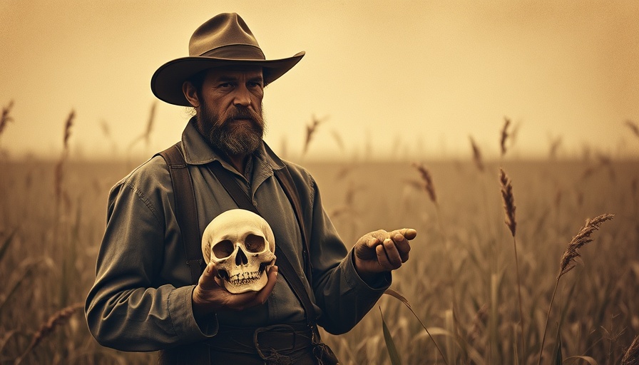 Vintage photo depicting colonial legacy with human skull.
